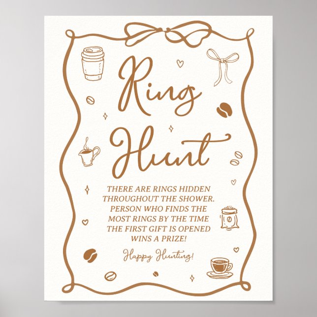 Poster Love is Brewing Bridal Shower Ring Hunt Game (Frente)
