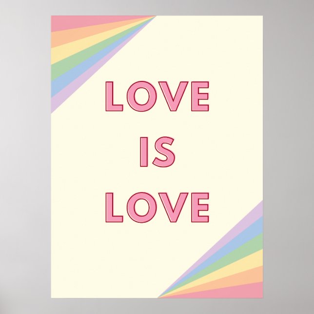 Poster Love is Love Pastel Rainbow Design - Orgulho LGBTQ (Frente)