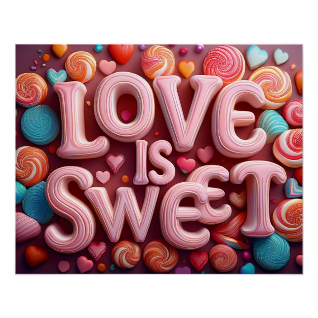 Póster Love Is Sweet Valentine Wedding Typography (Frente)