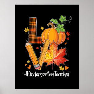 Poster LOVE Kindergarten Professor Fall Folhas outono