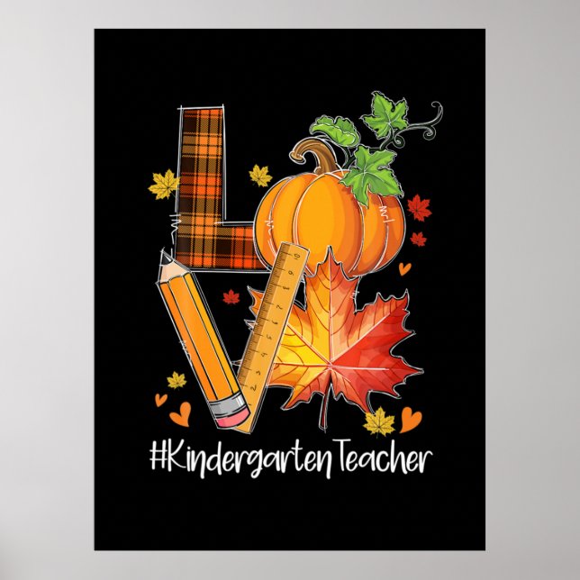 Poster LOVE Kindergarten Professor Fall Folhas outono (Frente)