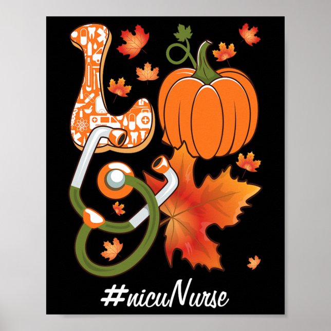 Poster Love NICU Nurse Neonatal Fall Autumn Pumpkin Maple (Frente)