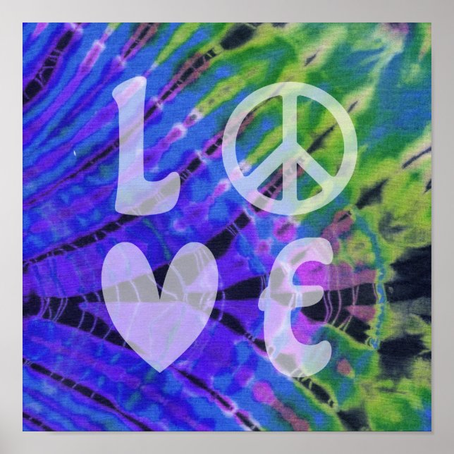Poster Love Peace Abstract Peacock Blue Green Teal Batik (Frente)