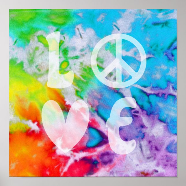 Poster Love Peace Abstrato Boho Watercolor Rainbow Batik (Frente)