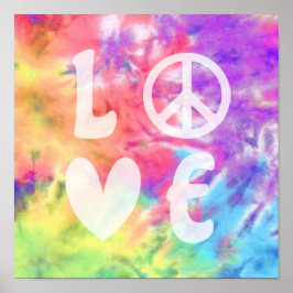Poster Love Peace Abstrato Pastel Rainbow Batik Tie Dye