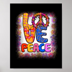 Poster Love Peace Retro 60s e 70s Floral Hippie Peace