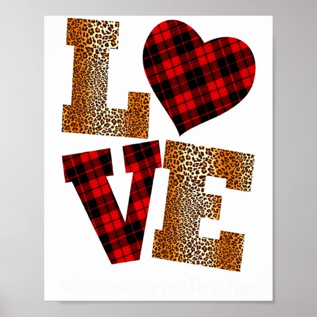 Poster Love Plaid Red Leopard Kindergarten Teacher Valent (Frente)