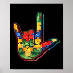 Poster Love Sign Language Autism Awarsm Suporte a Quebra-
