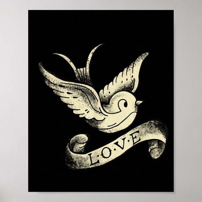 Poster Love Sparrow Vintage Tattoo Design  (Frente)