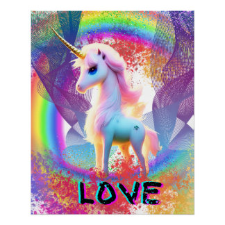 Póster Love Unicorn Rainbow