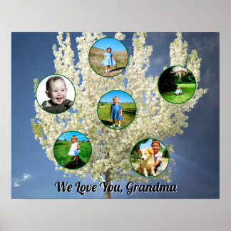 Poster Love You Grandma White Blossoming Tree Six Photos 
