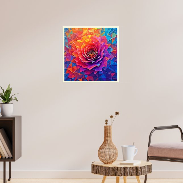 Poster Low Poly Rose Bloom Abstract Art (Sala de Estar 3)