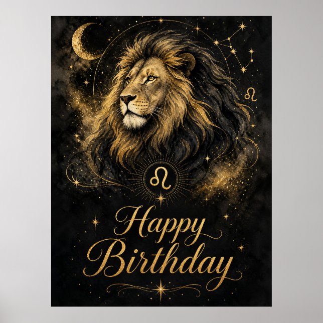Poster Löwe Happy Birthday Sternzeichen Design (Frente)