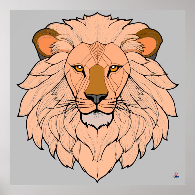 Poster Löwenkopf - Minimale Farbzeichnung (Frente)