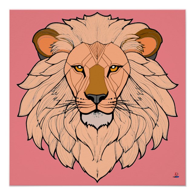 Póster Löwenkopf - Minimale Farbzeichnung (Frente)