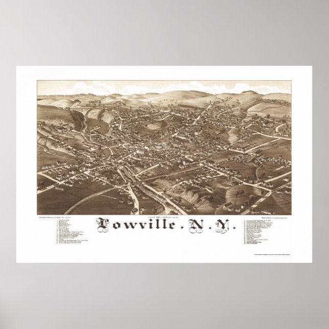 Poster Lowville, Mapa Panorâmico NY - 1885 (Frente)