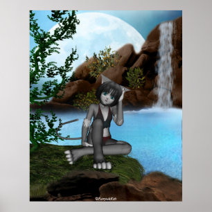 Póster Lua 3 das cachoeiras do gatinho do Anime de Cutie
