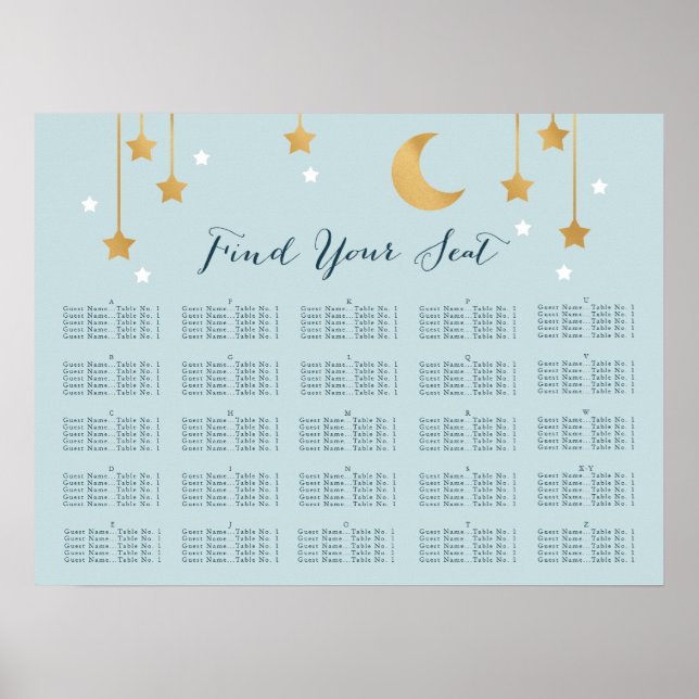 Poster Lua azul e estrelas, gráfico de assentos (Frente)