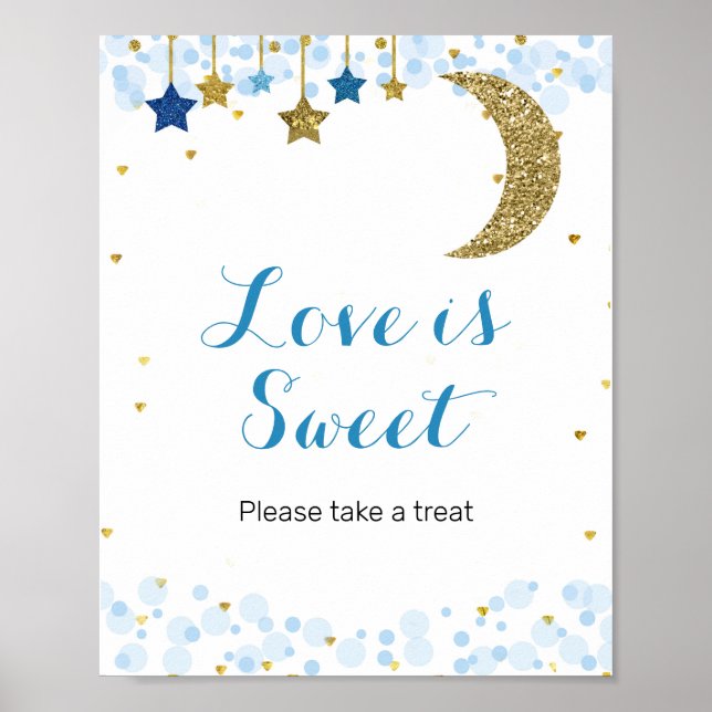 Poster Lua azul Watercolor Love is Sweet Sign (Frente)