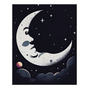 Póster Lua brilhante no céu escuro