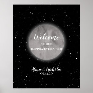 Poster Lua Celestial e Estrelas Sinal de Boas-vindas