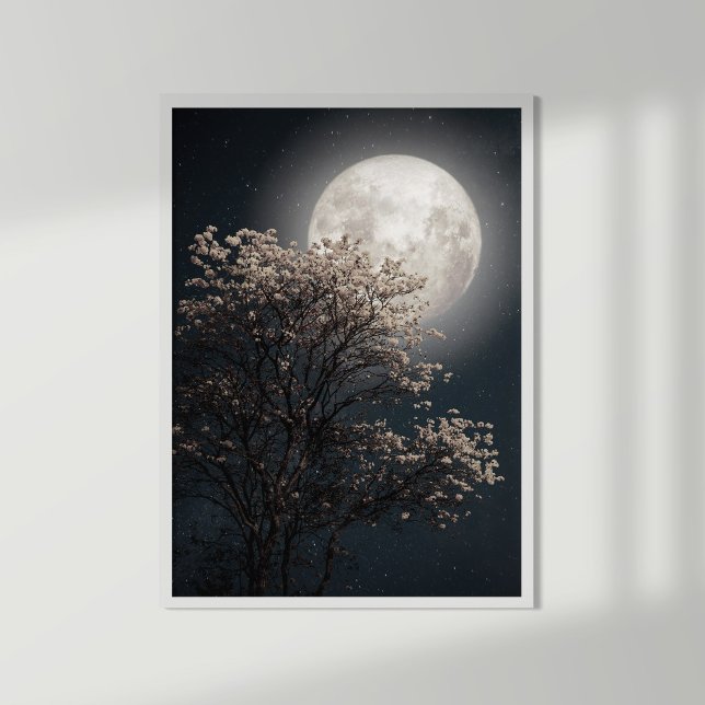 Poster Lua cheia com árvore brilhante (Blooming tree and shining full Moon)