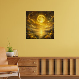 Poster Lua Cheia Dourada Sobre o Lago Encantado — Fantasi