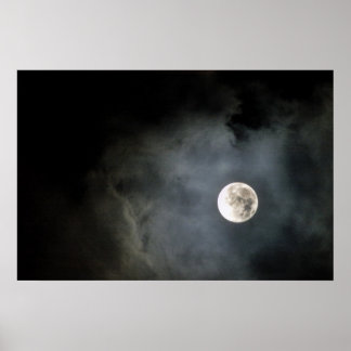 Póster Lua cheia e nuvens
