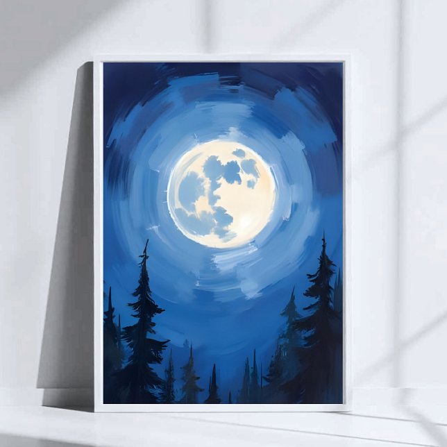 Poster Lua Cheia | Pintura em Aquarela da Floresta do Céu (Criador carregado)