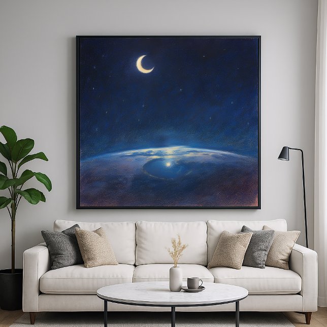 Poster Lua Crescente do Espaço - Estilo de Pintura Pastel (Criador carregado)