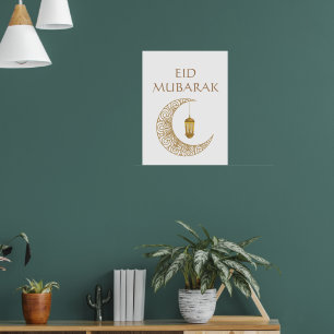 Poster Lua Crescente Dourada & Lanterna Eid Mubarak Islâm