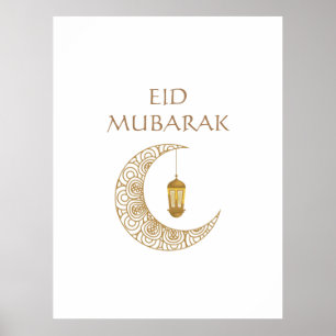 Poster Lua Crescente Dourada & Lanterna Eid Mubarak Islâm