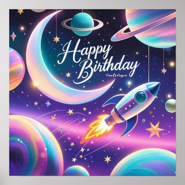 Poster Lua de aniversário feliz da Galáxia, estrelas (Frente)