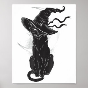 Poster Lua de Chapéu de Bruxa Negra do Halloween