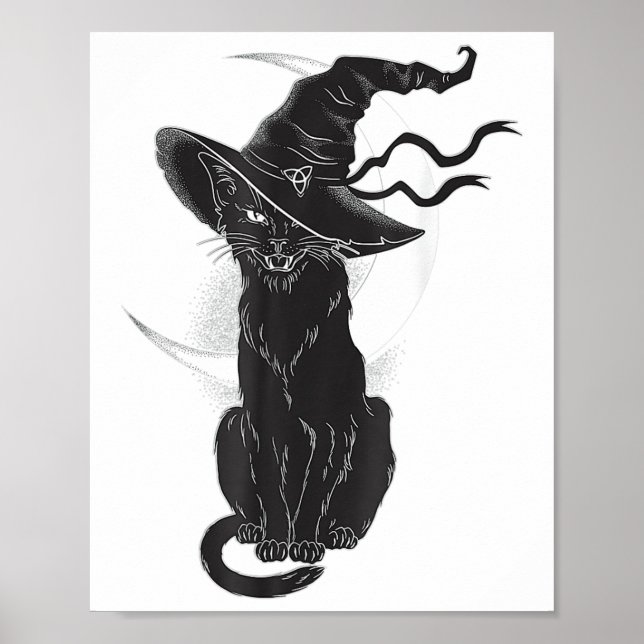 Poster Lua de Chapéu de Bruxa Negra do Halloween (Frente)