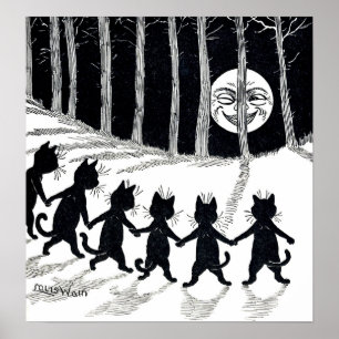 Póster Lua de cheio e Gatos, Louis Wain