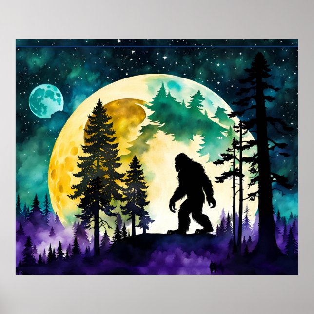 Poster Lua de Cheio Sasquatch na Montanha (Frente)