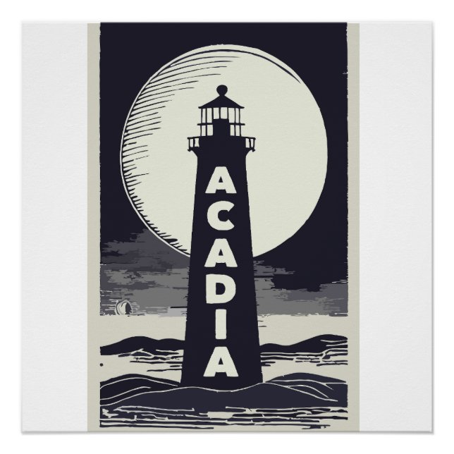 Póster Lua de Farol do Parque Nacional Acadia (Frente)