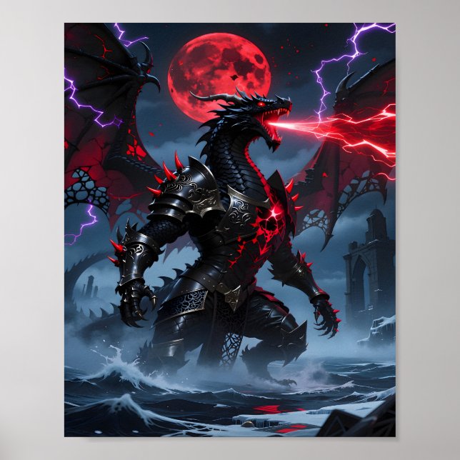 Poster Lua de Sangue Vermelha Dragão Preto Blindado Fanta (Frente)