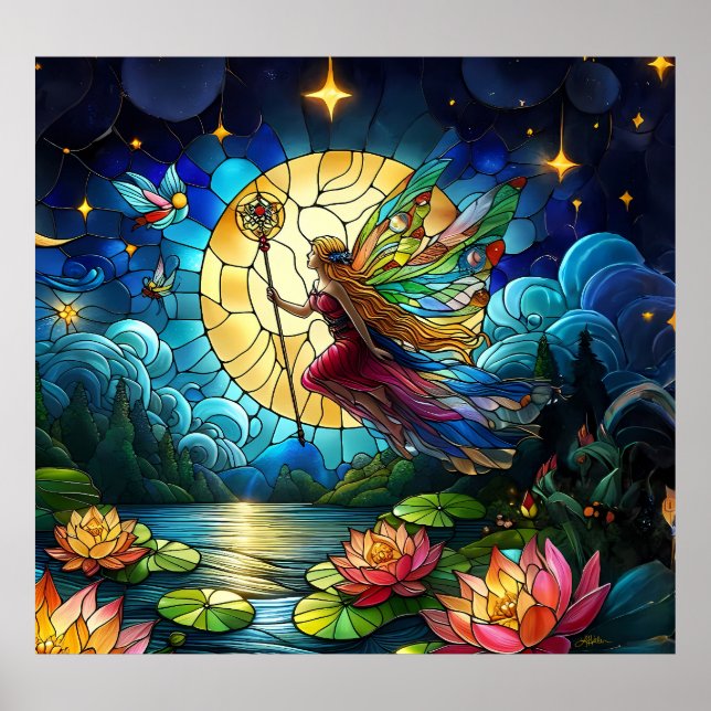 Poster Lua de Vidro Colorido Voo da Fada  (Frente)