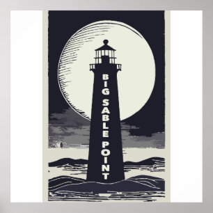 Poster Lua do Farol Michigan Big Sable Point