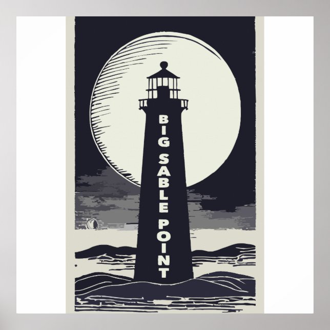 Poster Lua do Farol Michigan Big Sable Point (Frente)