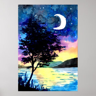 Poster Lua e estrelas acima do lago