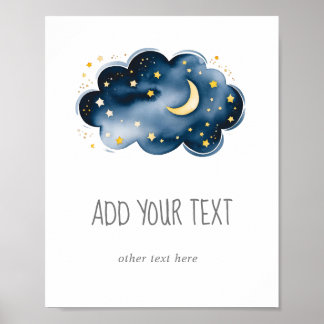 Poster Lua e Estrelas Adicionar seu Sinal de Texto