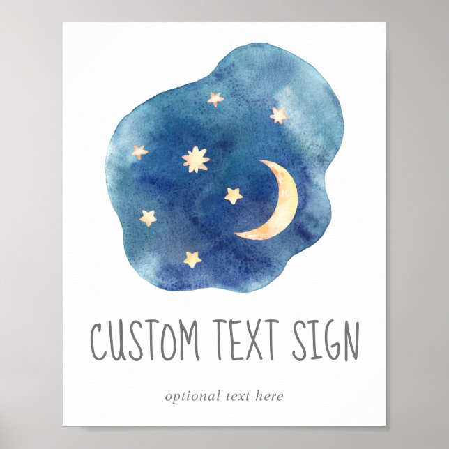 Poster Lua e Estrelas Chá de fraldas Sinal de Texto Perso (Frente)