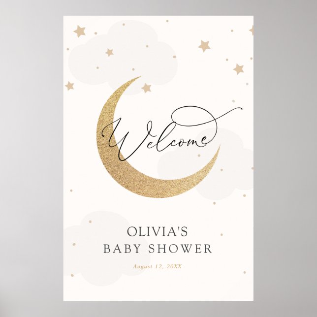 Poster Lua e estrelas Cinza sinal de boas-vindas (Frente)