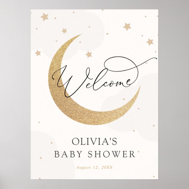 Poster Lua e estrelas Cinza sinal de boas-vindas (Frente)