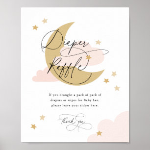 Poster Lua e estrelas Fralda Raffle Sinal Chá de fraldas 
