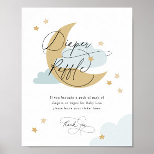 Poster Lua e estrelas Fralda Raffle Sinal Chá de fraldas 