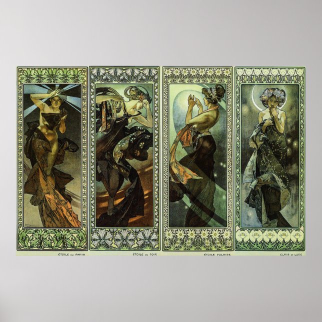 Poster Lua e Estrelas por Alphonse Mucha (Frente)